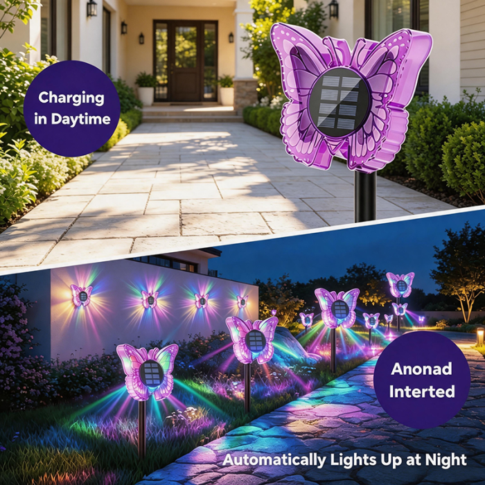 Set 2 x Lampa solara LED Fluture RGB, montaj pe perete sau sol