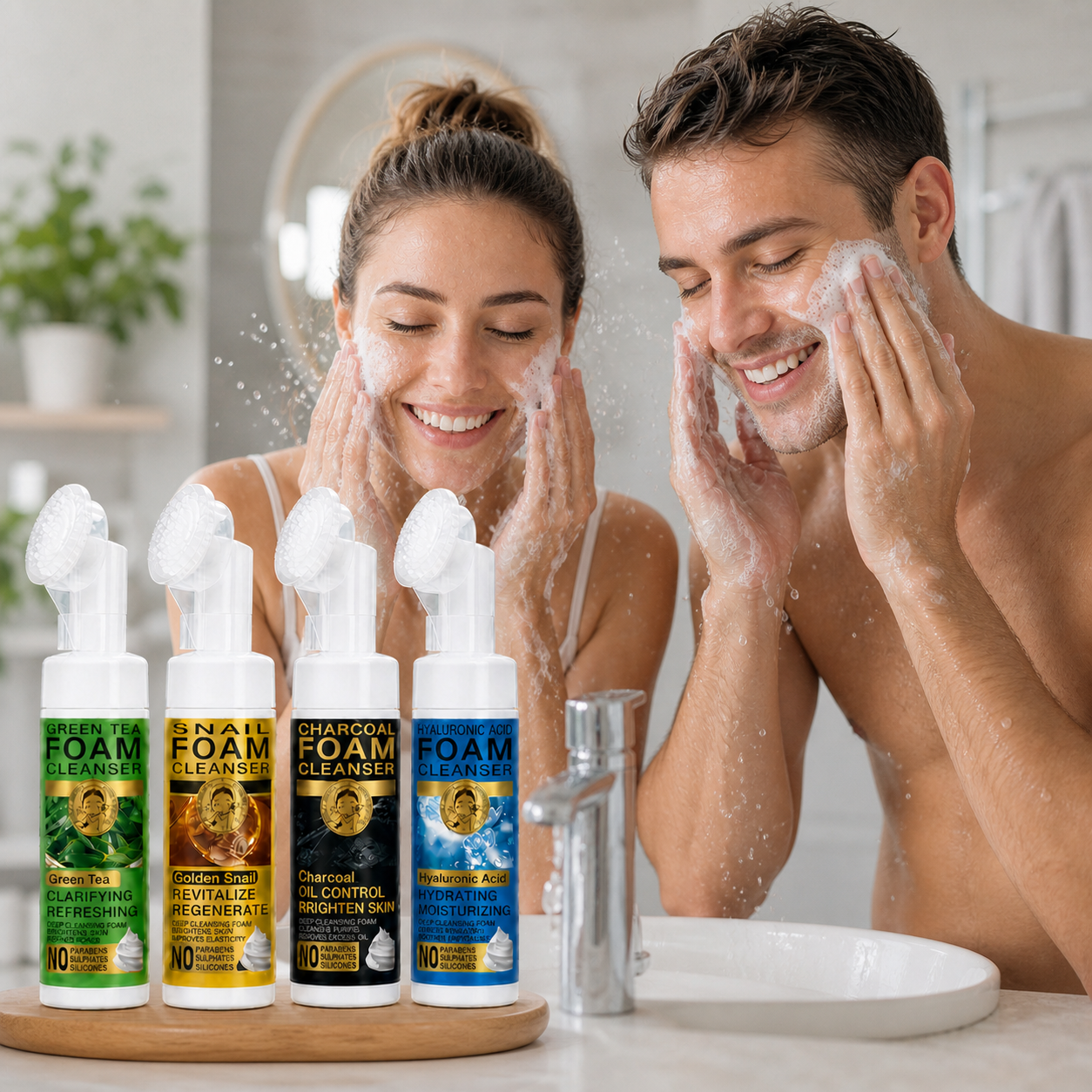 Set 2 x Spuma de curatare faciala cu perie din silicon integrata