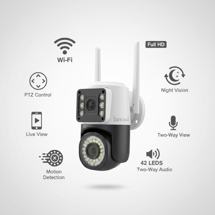 Set 2 x Camera Video Dual Lens 6MP, 42 LED, Vedere 360°, Wi-Fi, Card 32GB