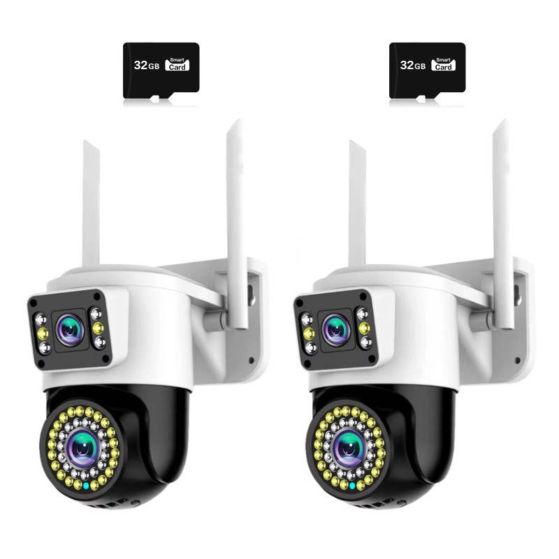 Set 2 x Camera Video Dual Lens 6MP, 42 LED, Vedere 360°, Wi-Fi, Card 32GB