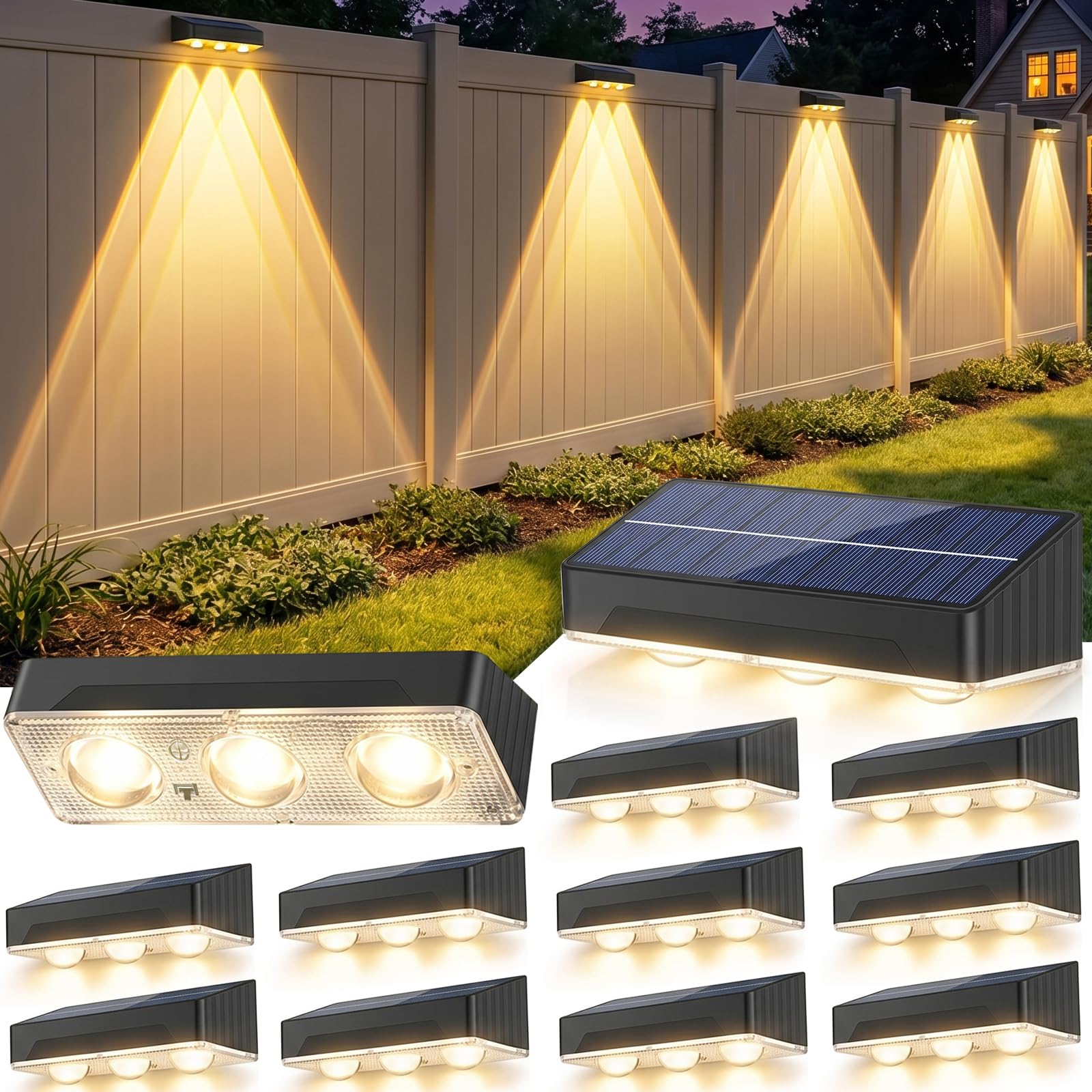 Set 10 x lampa solara de perete, Alb cald
