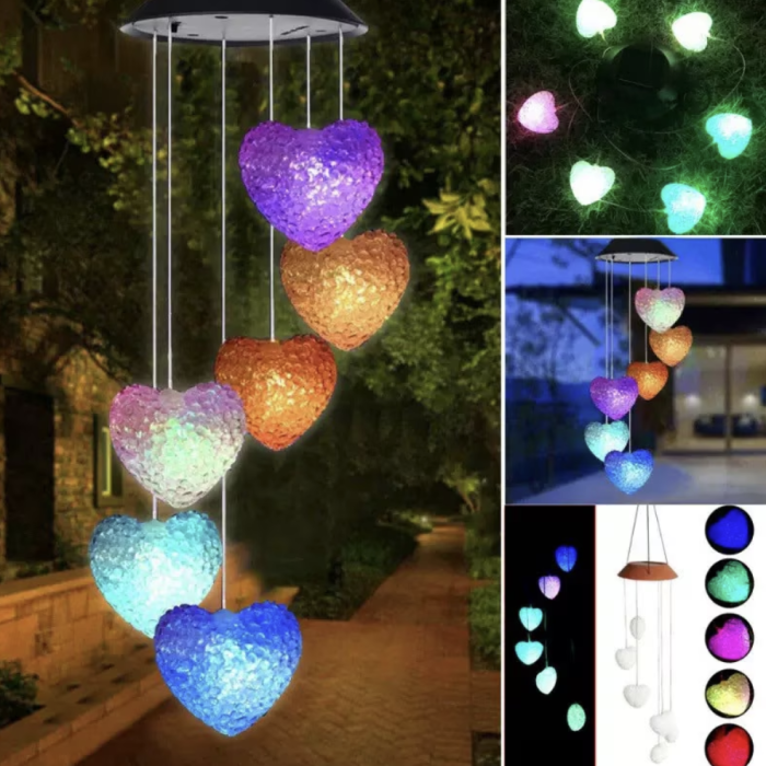 Decoratiune solara, 6 inimi LED, joc de lumini