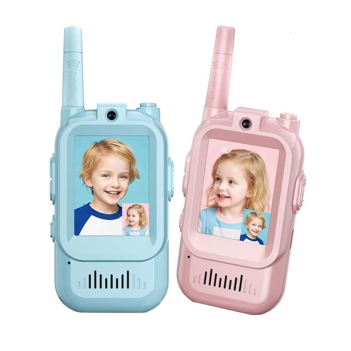 Set 2 x Walkie-Talkie video copii, reincarcabil, 4 moduri