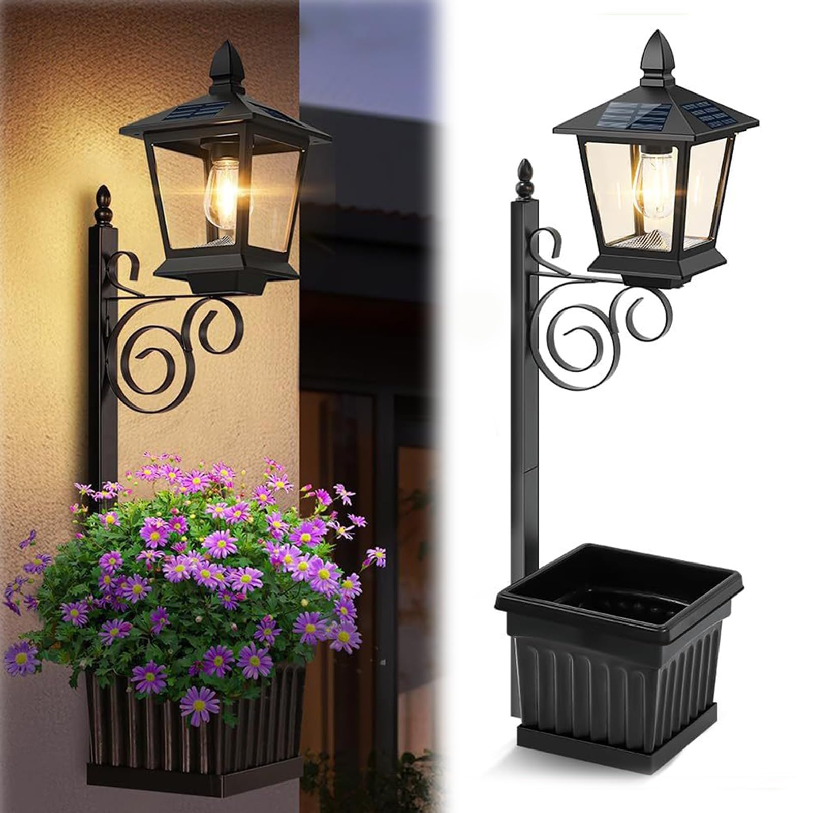 Lampa solara cu ghiveci integrat, LED alb cald
