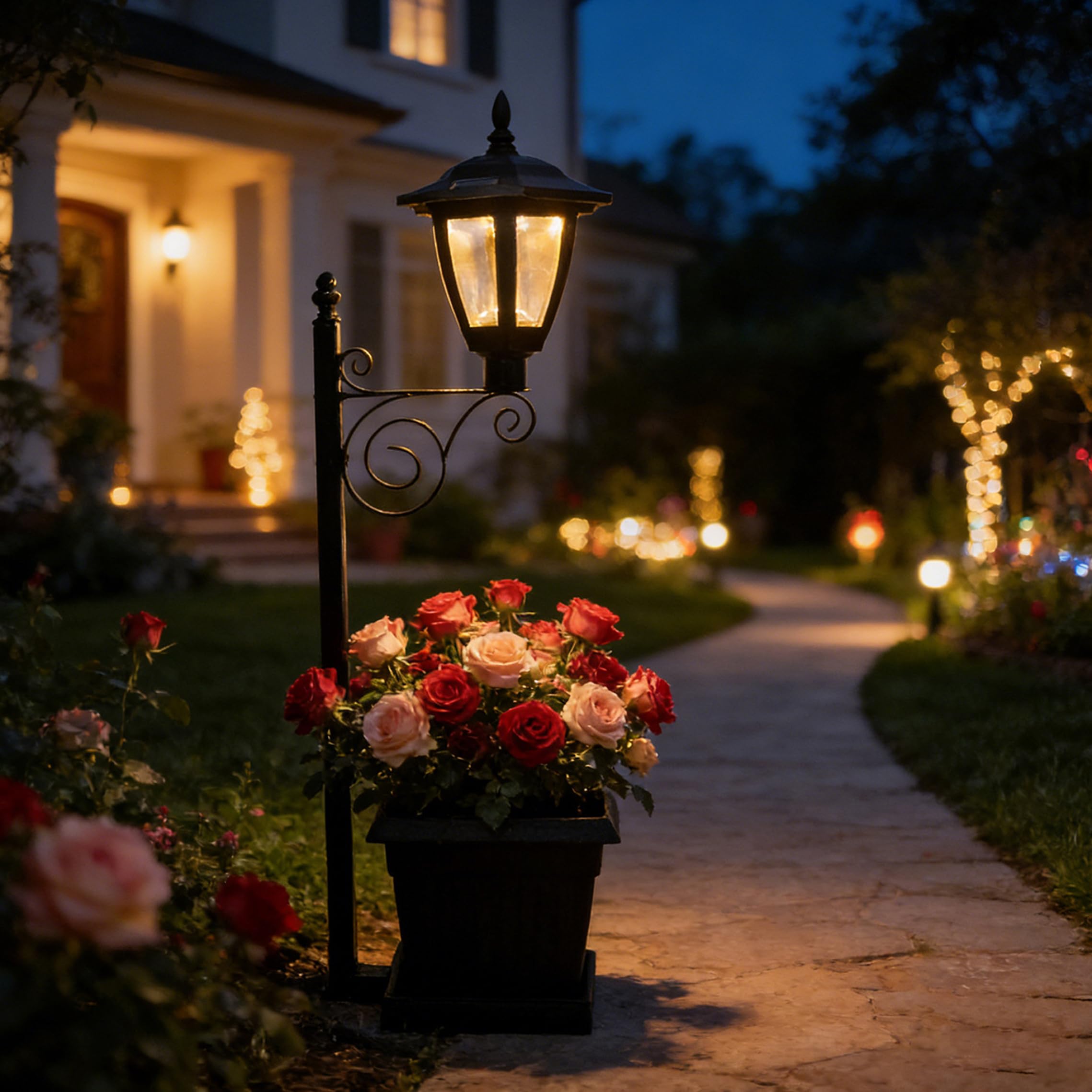 Lampa solara cu ghiveci integrat, LED alb cald