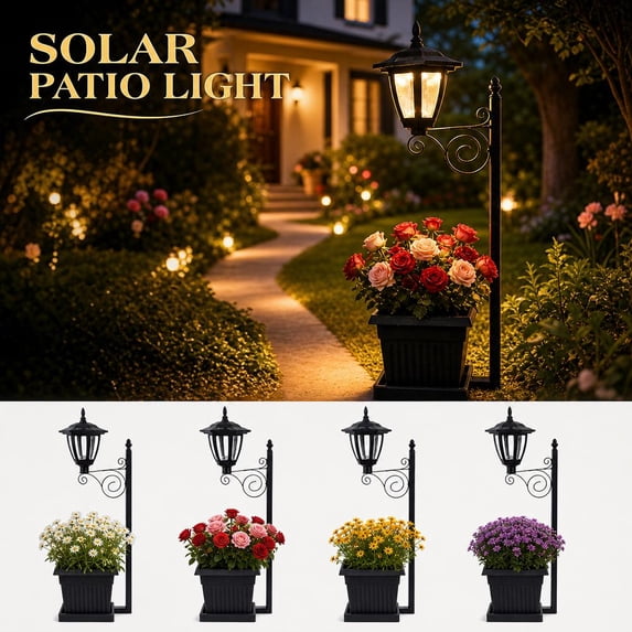 Lampa solara cu ghiveci integrat, LED alb cald