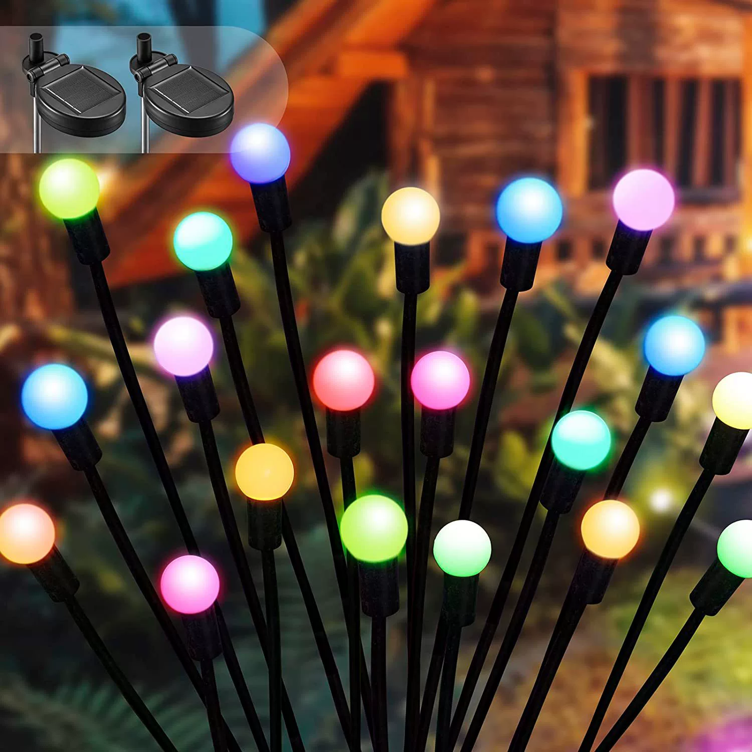 Set 4 x Lampa solara LED Multicolor, 8 bulbi licurici