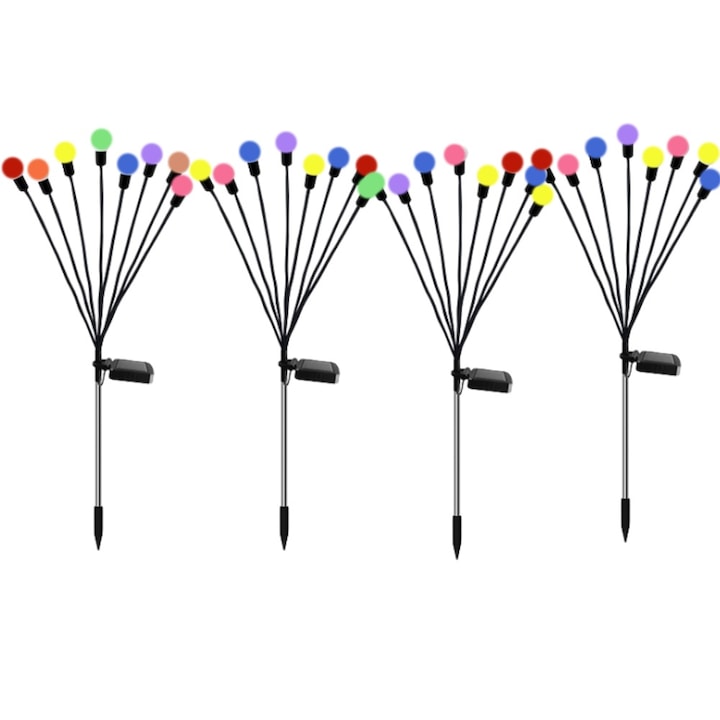 Set 4 x Lampa solara LED Multicolor, 8 bulbi licurici