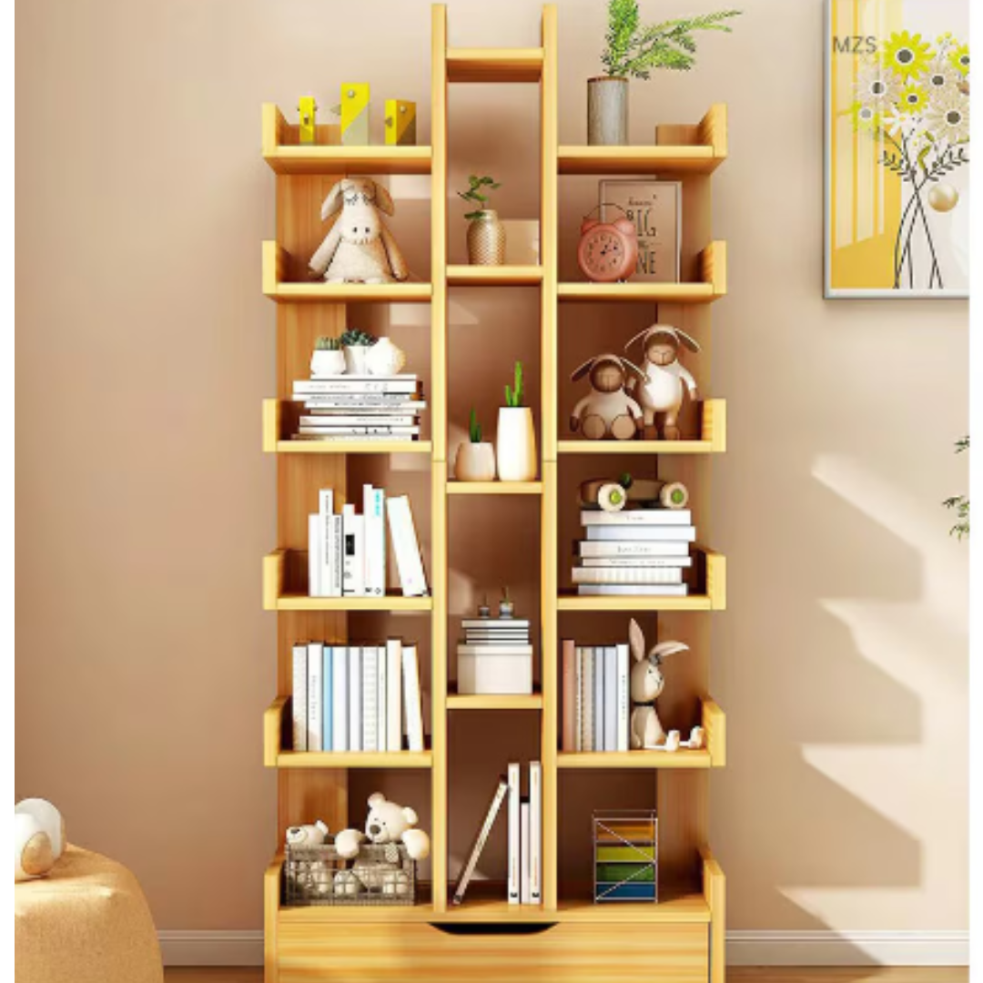 Biblioteca decorativa cu 18 polite si sertar integrat, 51x18x168 cm