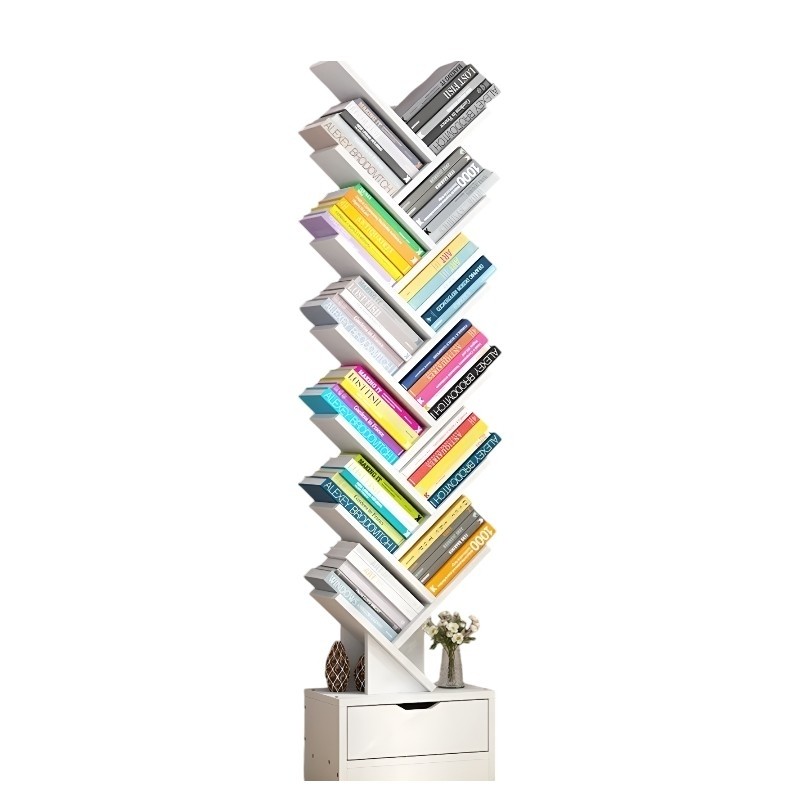 Biblioteca decorativa tip arbore cu 12 niveluri si sertar
