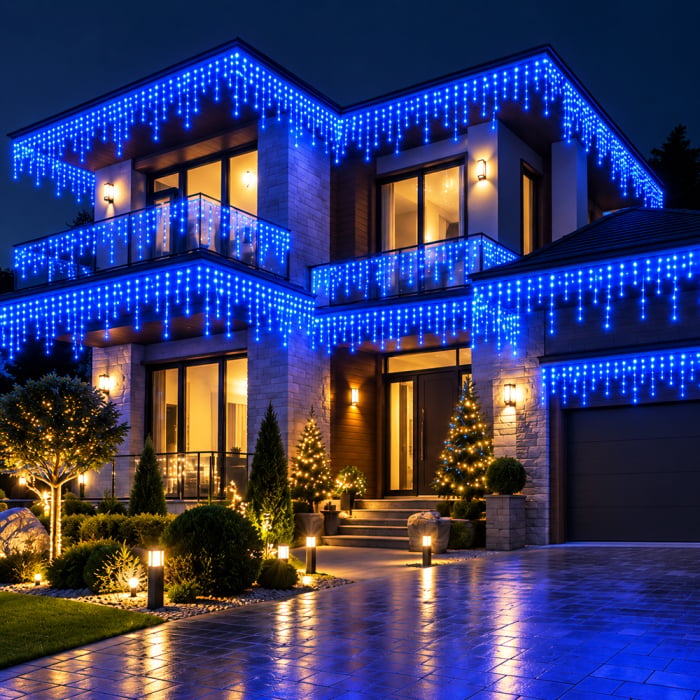 Instalatie franjuri 300 LED, 12 Metri lungime, Albastru