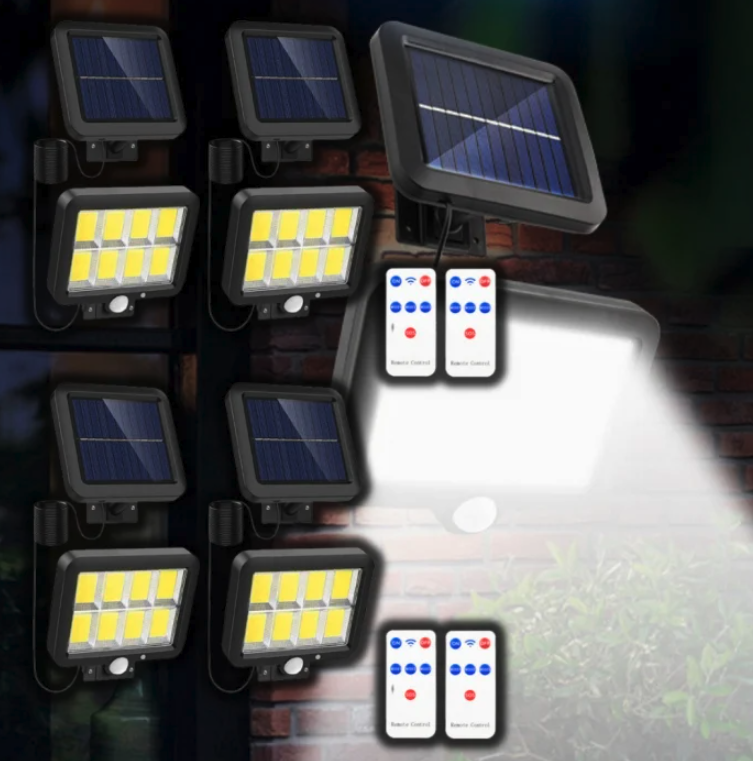 Set 4 x Proiector solar 160 LED 8 COB, Senzor de lumina si miscare