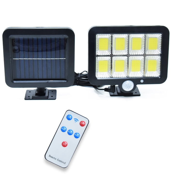 Set 2 x Proiector solar 160 LED 8 COB, Senzor de lumina si miscare