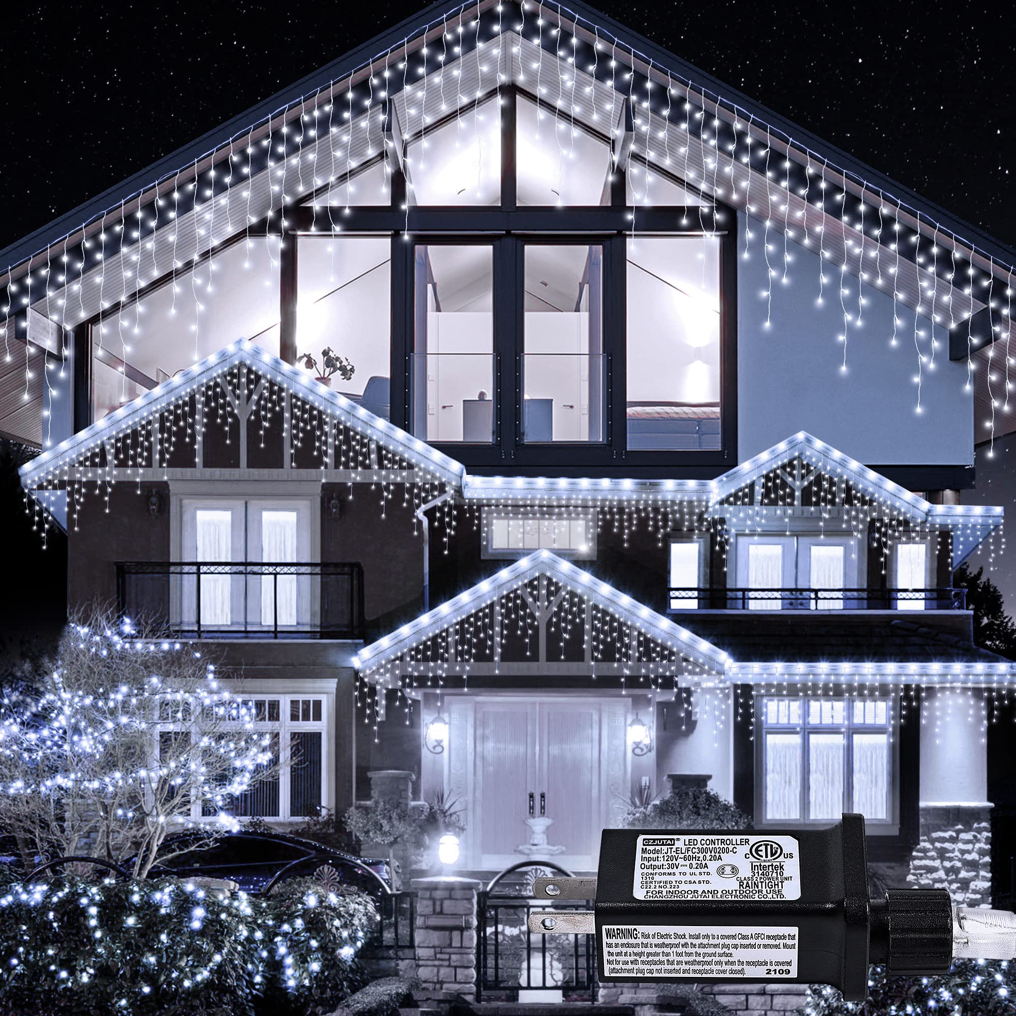 Instalatie franjuri 300 LED, 12 Metri lungime, Alb rece