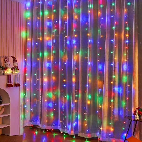 Instalatie Perdea LED 3x3 Metri, 300 LED, 8 Moduri de Iluminare, Multicolor