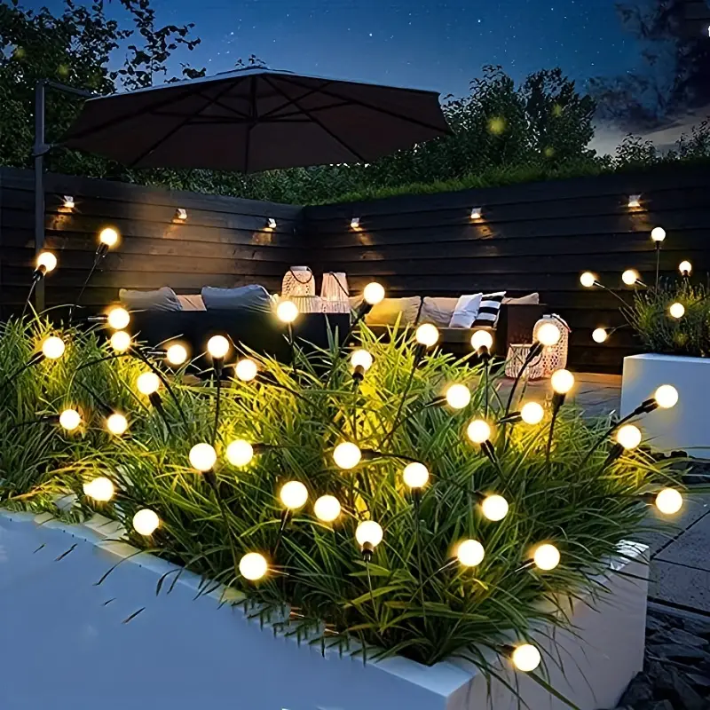 Set 2 x Lampa solara LED Alb Cald, 8 bulbi licurici