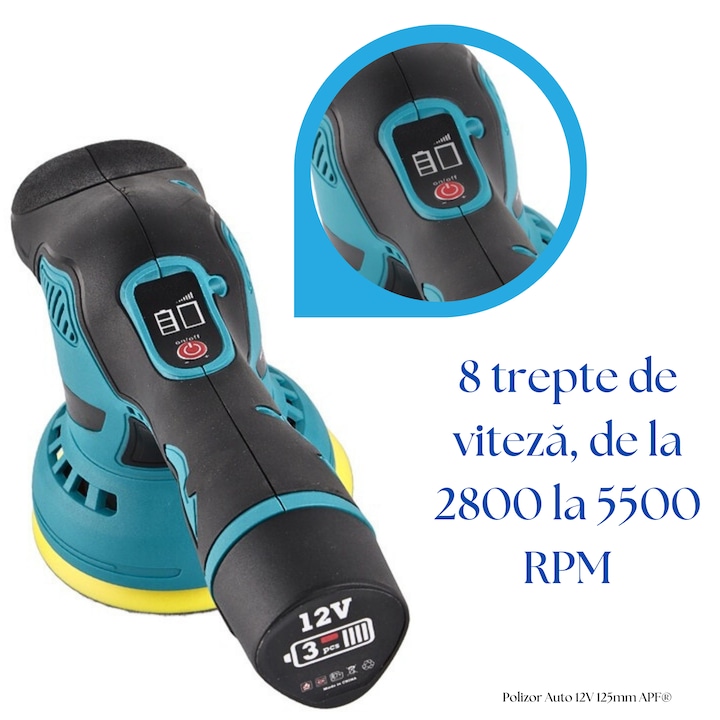 Aparat Polish Auto Profesional cu 2 Acumulatori 12V, 8 Viteze
