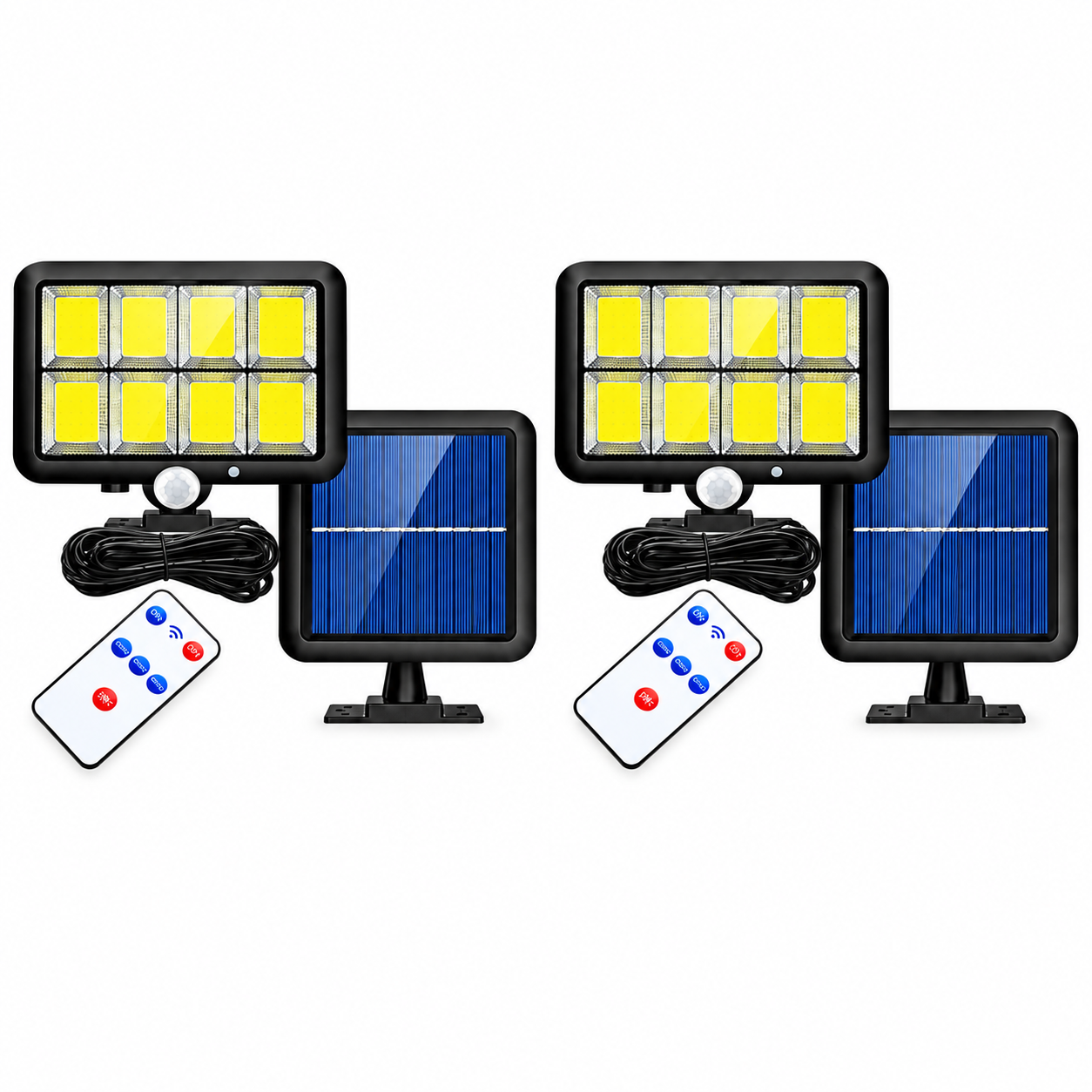 Set 2 x Proiector solar 160 LED 8 COB, Senzor de lumina si miscare