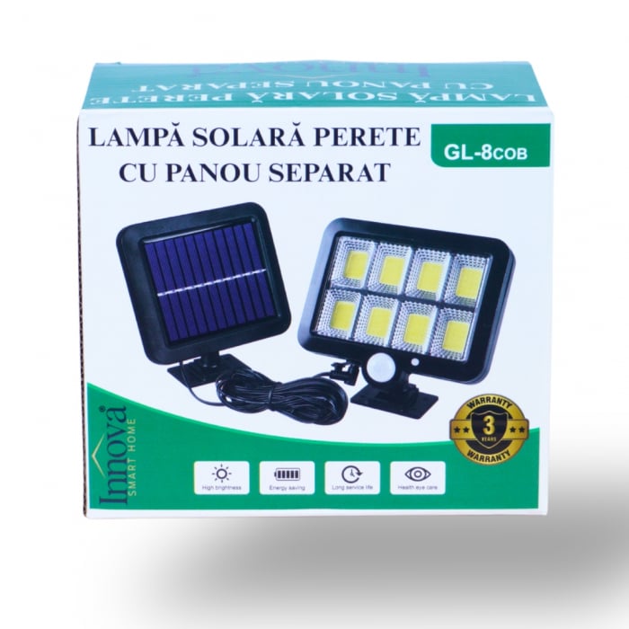 Set 2 x Proiector solar 160 LED 8 COB, Senzor de lumina si miscare
