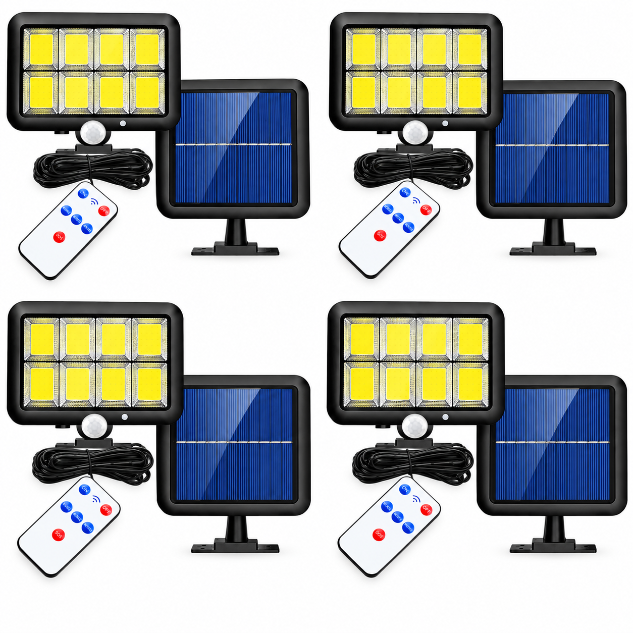 Set 4 x Proiector solar 160 LED 8 COB, Senzor de lumina si miscare