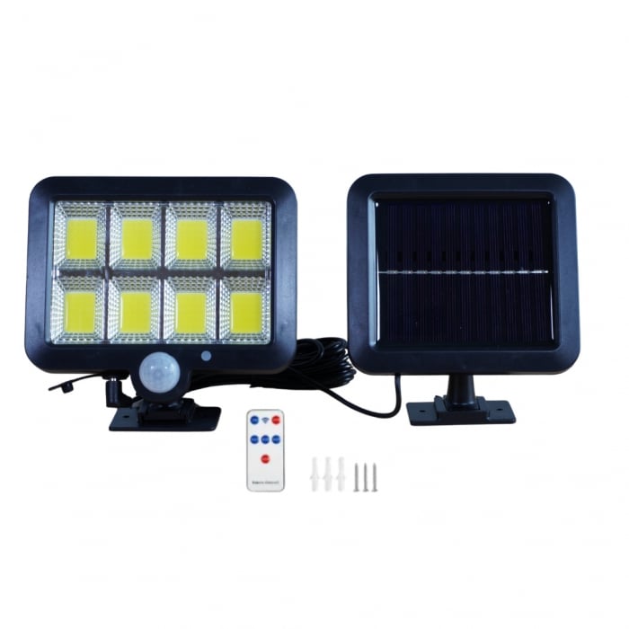 Set 4 x Proiector solar 160 LED 8 COB, Senzor de lumina si miscare