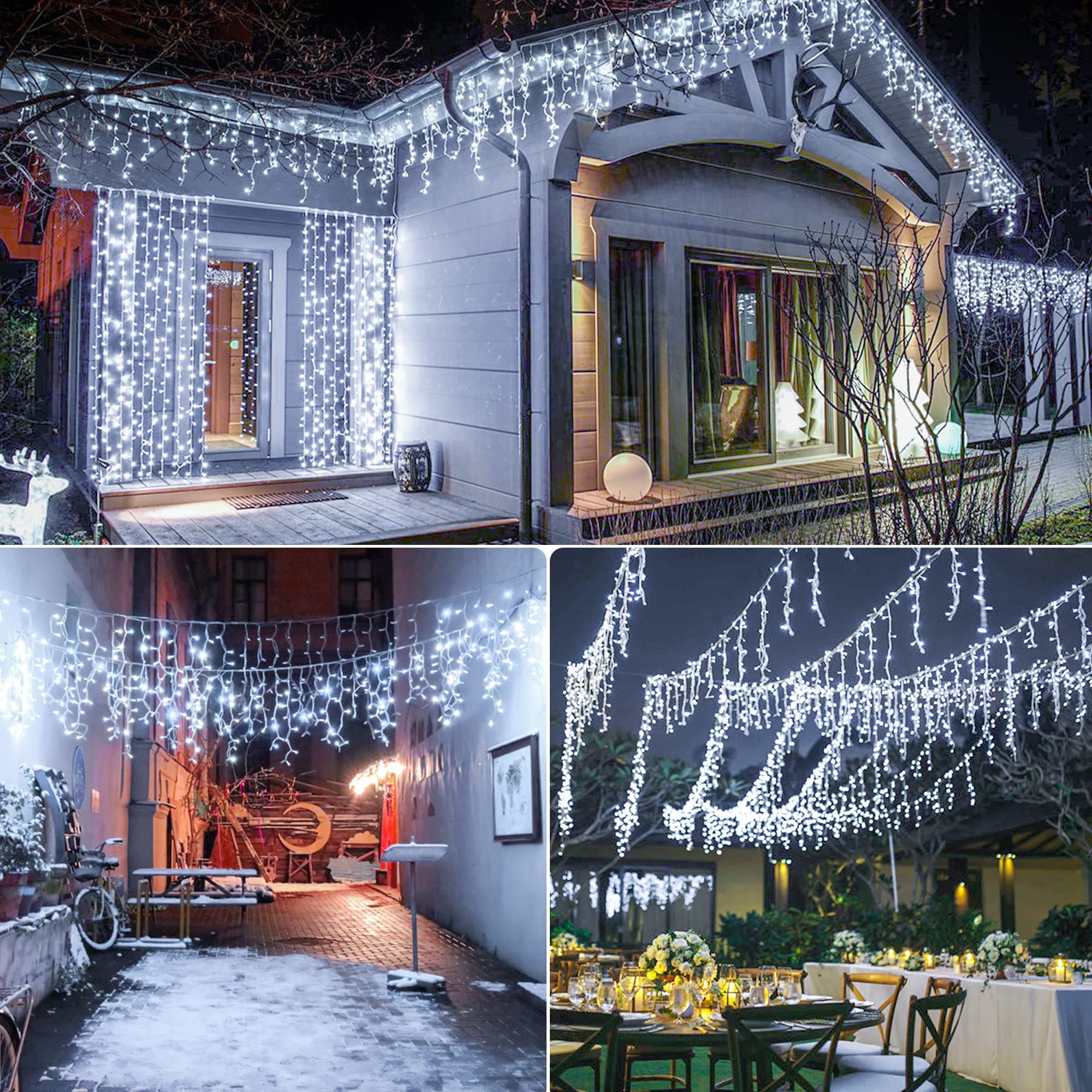 Instalatie franjuri 300 LED, 12 Metri lungime, Alb rece
