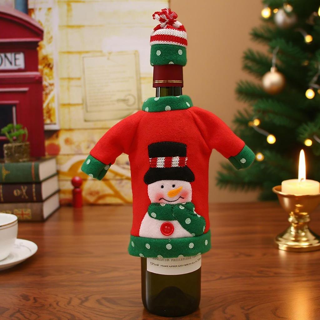Set 2 huse festive pentru sticla de vin, decoratiune de Craciun - 2