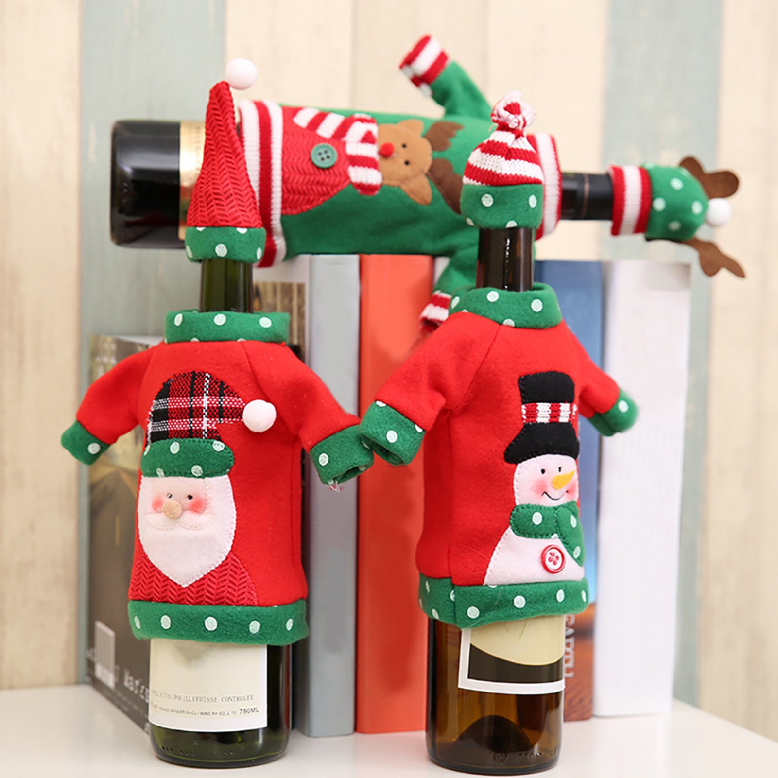 Set 2 huse festive pentru sticla de vin, decoratiune de Craciun - 2