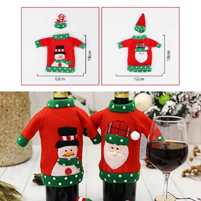 Set 2 huse festive pentru sticla de vin, decoratiune de Craciun - 2