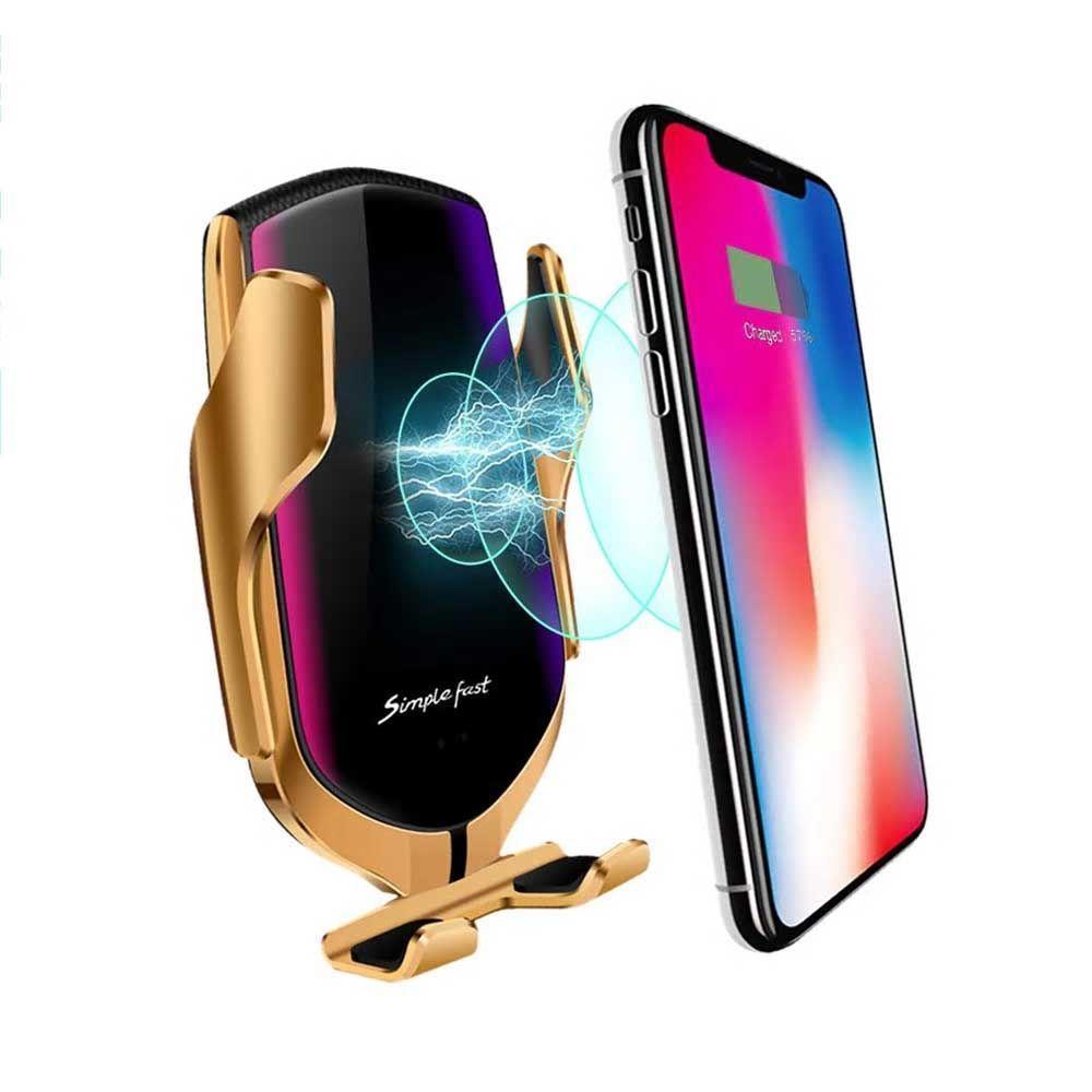 Suport auto cu incarcare wireless, USB, functie Fast Charge, Gold