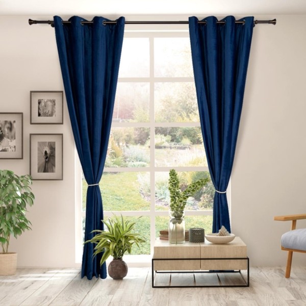 Set 2 draperii catifea, 140 × 270 cm, Albastru