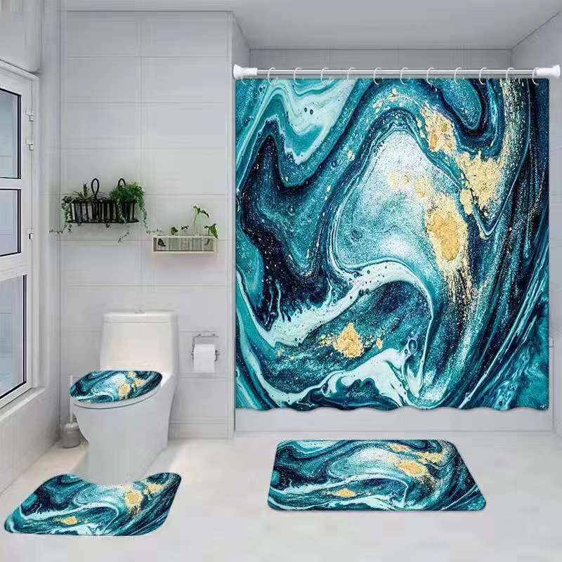 Set pentru baie: perdea, covorase si husa de toaleta, Blue Marble