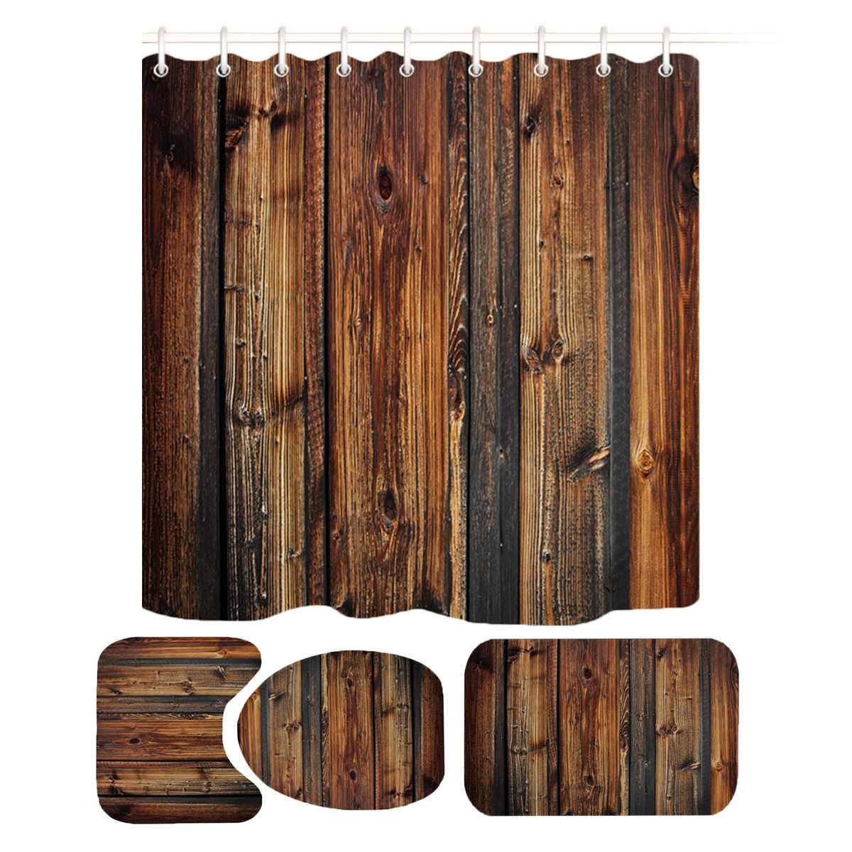 Set pentru baie: perdea, covorase si husa de toaleta, Wood