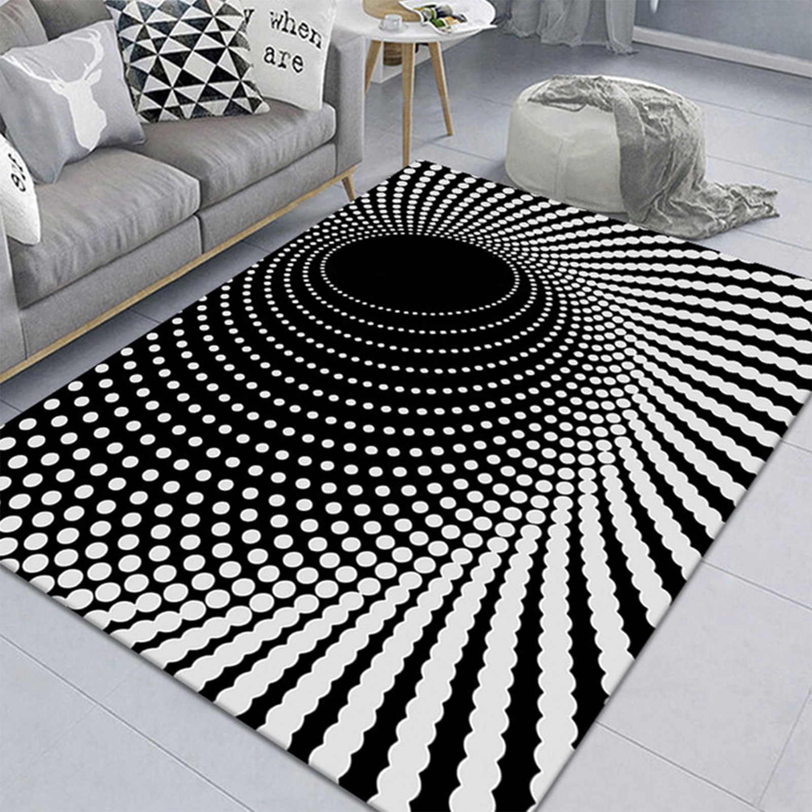 Covor alb/negru cu iluzie 3D, 80x120 cm