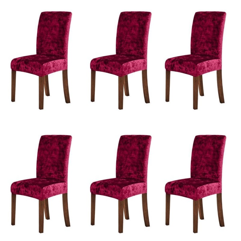 Set 6 huse pentru scaune, elastice si catifelate, Visiniu