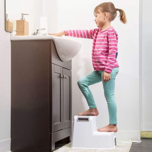Scaunel inaltator WC pentru copii, FizioTab®Kids Two Step Stoll Alb/Gri