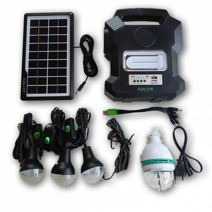 Kit solar GD1000A cu lanterna LED, 3 becuri, panou si USB
