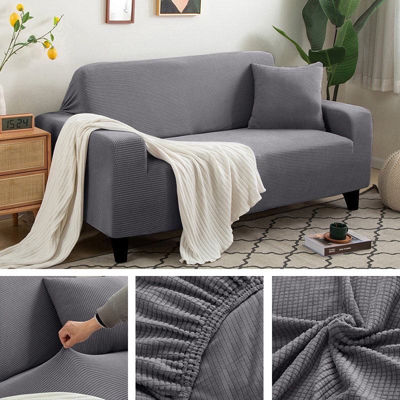 Husa cu elastic pentru canapea cu 3 locuri, Gri inchis