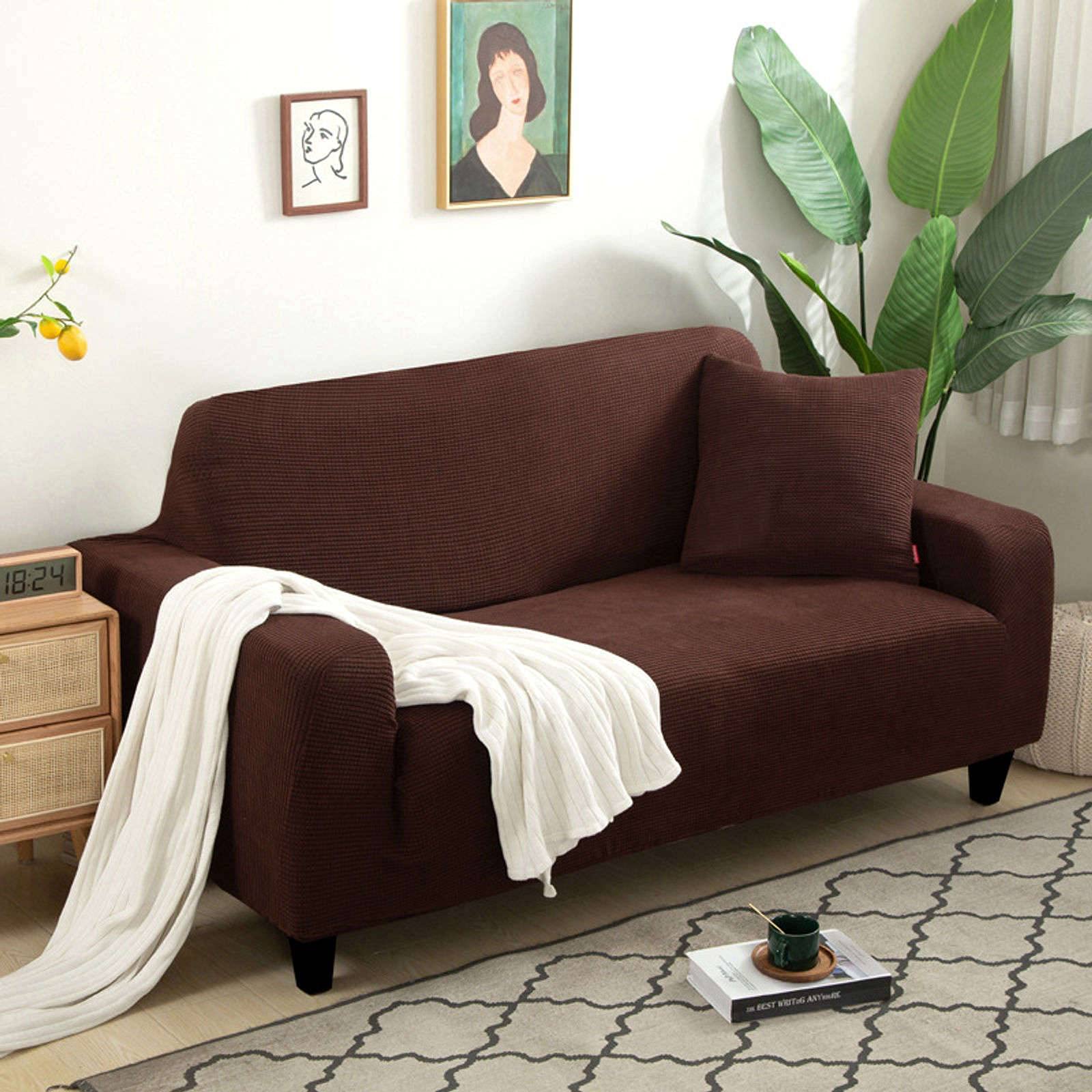 Husa cu elastic pentru canapea cu 3 locuri, Maro inchis