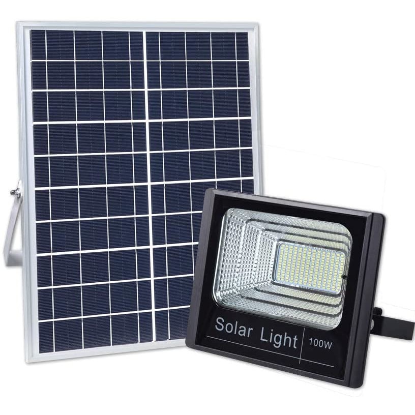 Proiector LED 100 W cu panou solar, telecomanda inclusa