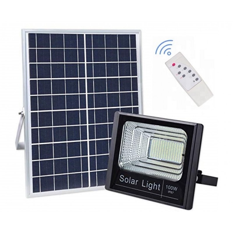 Proiector LED 100 W cu panou solar, telecomanda inclusa