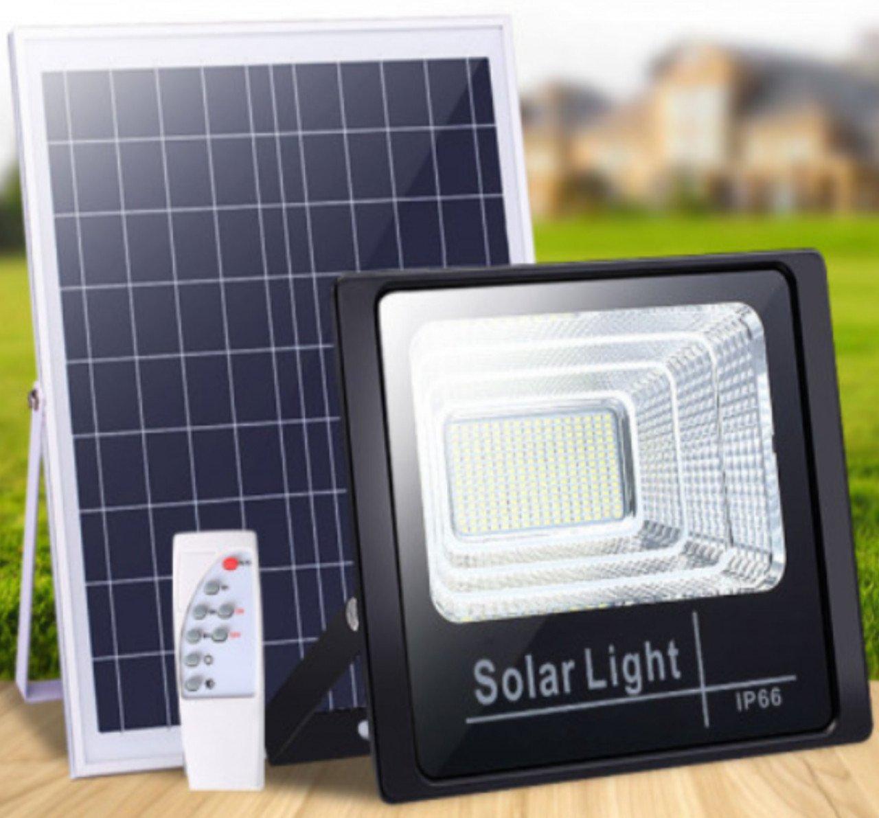 Proiector LED 1200 W cu panou solar, telecomanda inclusa
