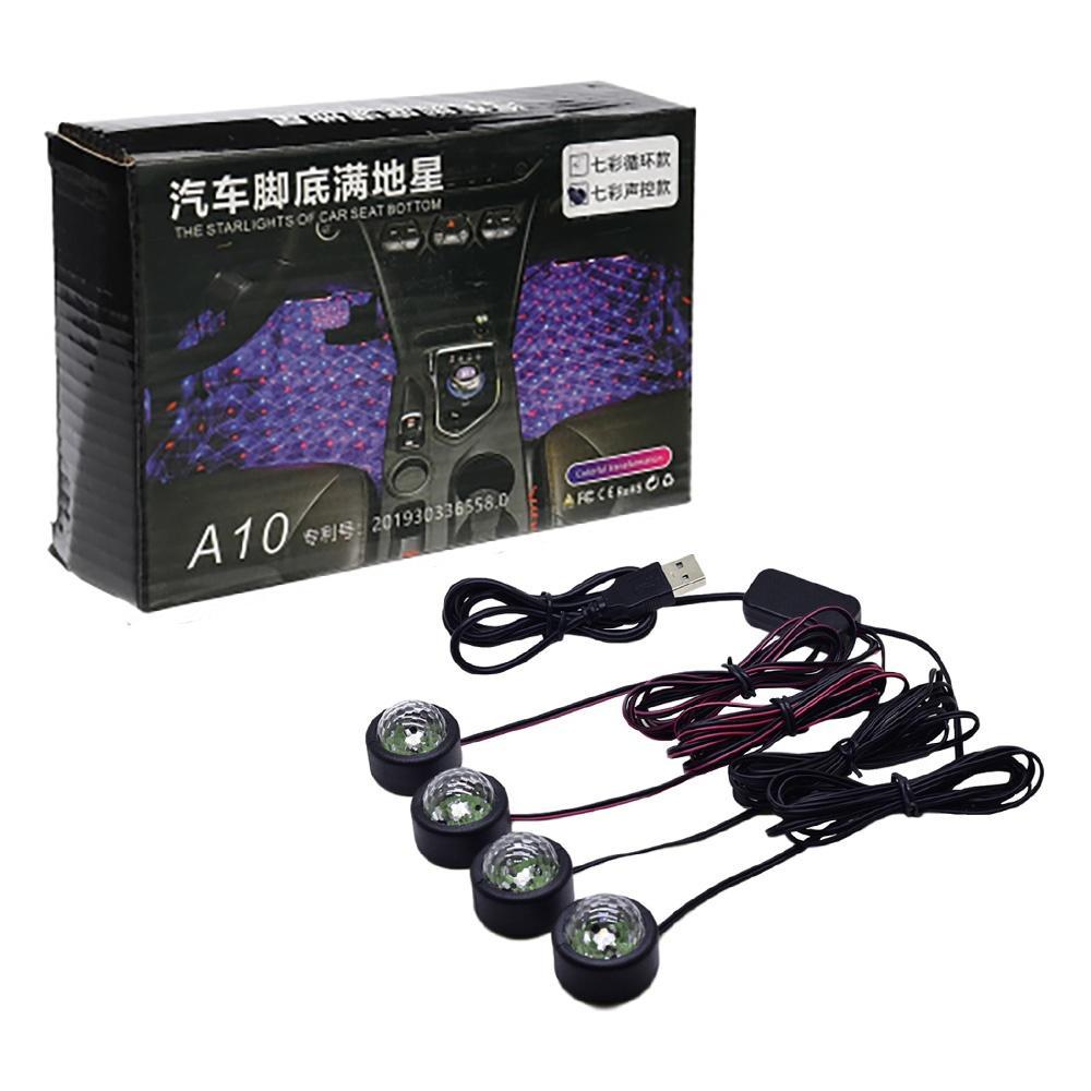 Set 4 LED auto de interior, A10 USB, 7 culori RGB