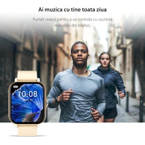 Ceas inteligent de mana, ecran mare tactil, Smartwatch Auriu