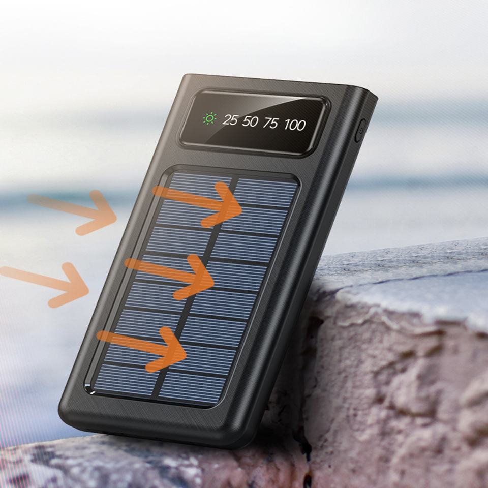 Baterie externa solara 18.000 mAh cu display, Negru