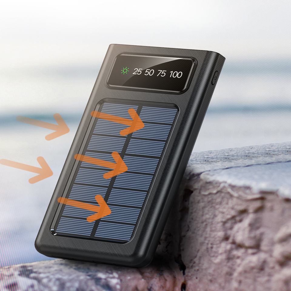 Baterie externa solara 20.000 mAh cu display, Negru