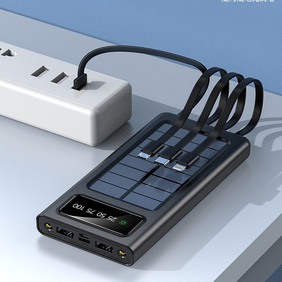 Baterie externa solara 18.000 mAh cu display, Negru