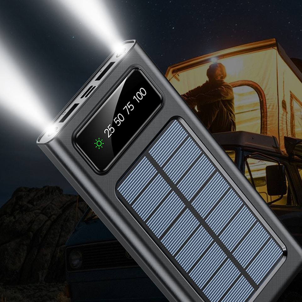 Baterie externa solara 20.000 mAh cu display, Negru