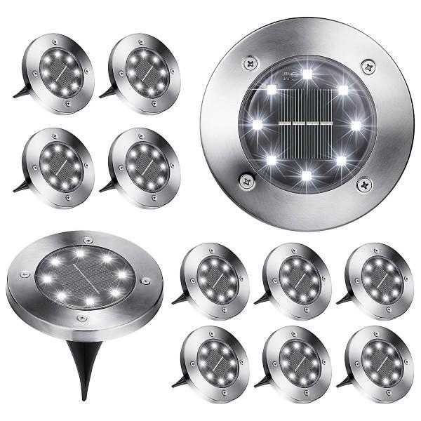 Set 12 lampi solare pentru pamant, Silver Disk Lights