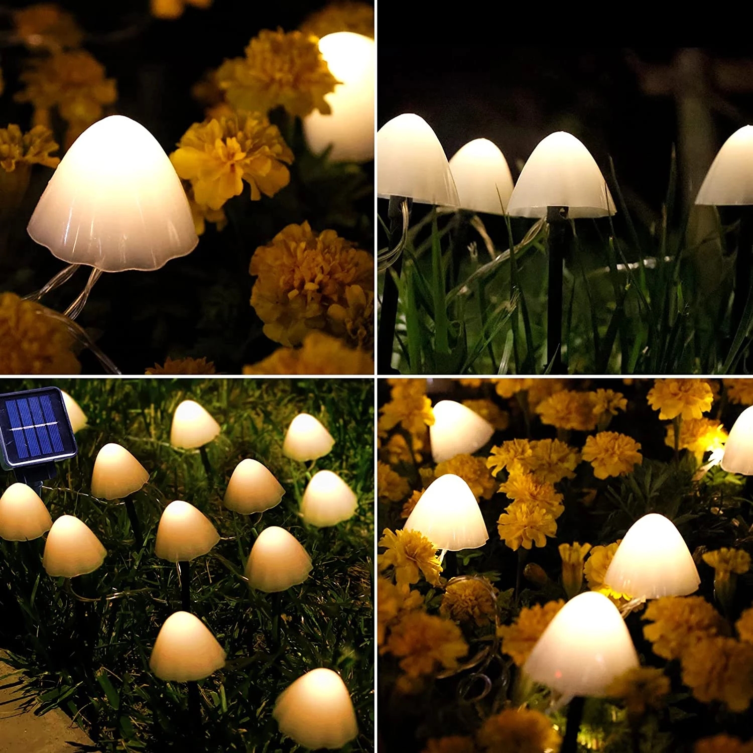 Decoratiune solara 12 ciupercute LED alb cald